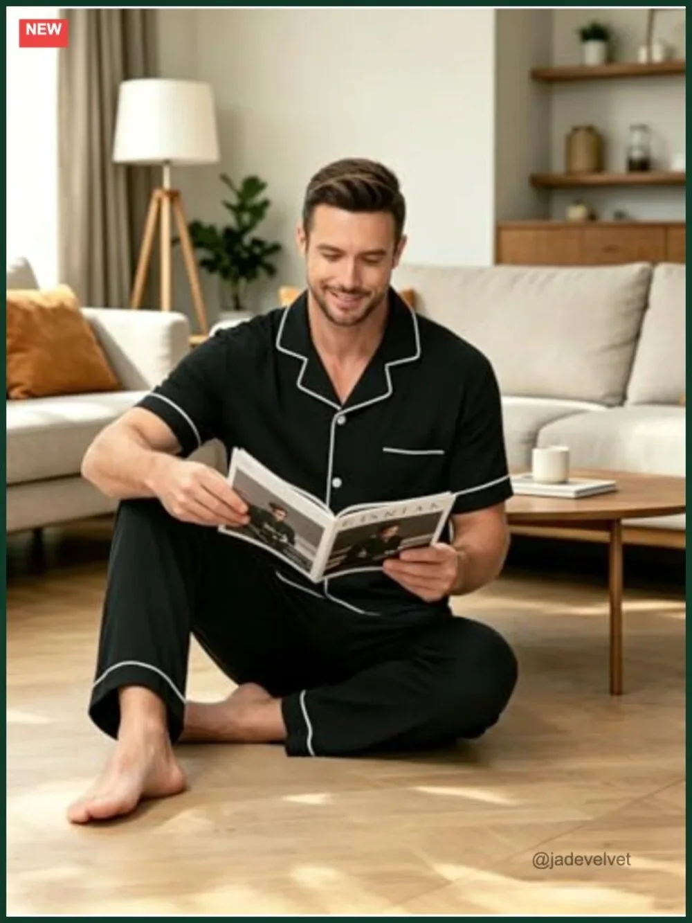 Men's Pajama Set Short Sleeve Button Down Loungewear with Pockets S-3XL